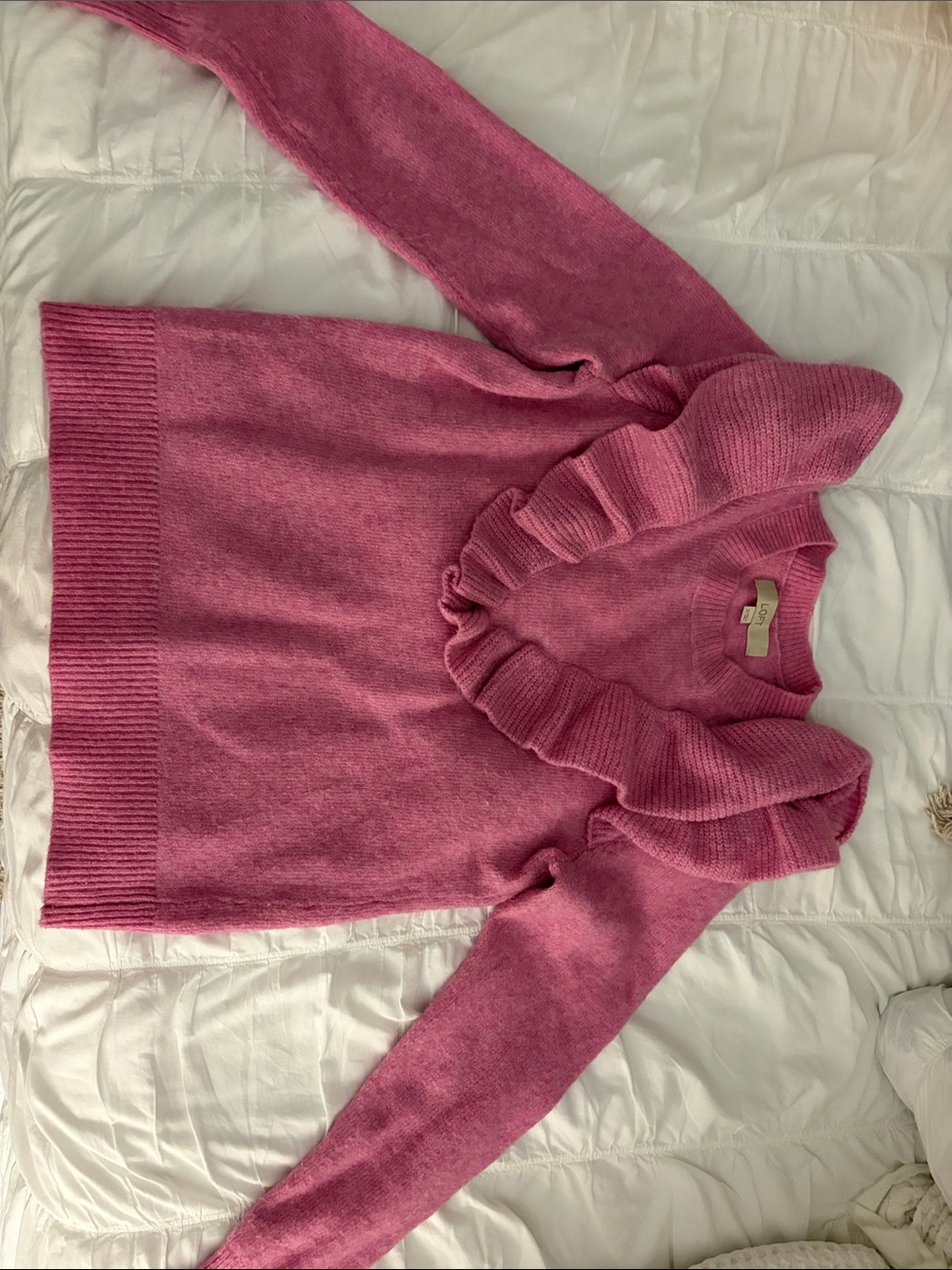 Loft pink ruffle sweater women size XS